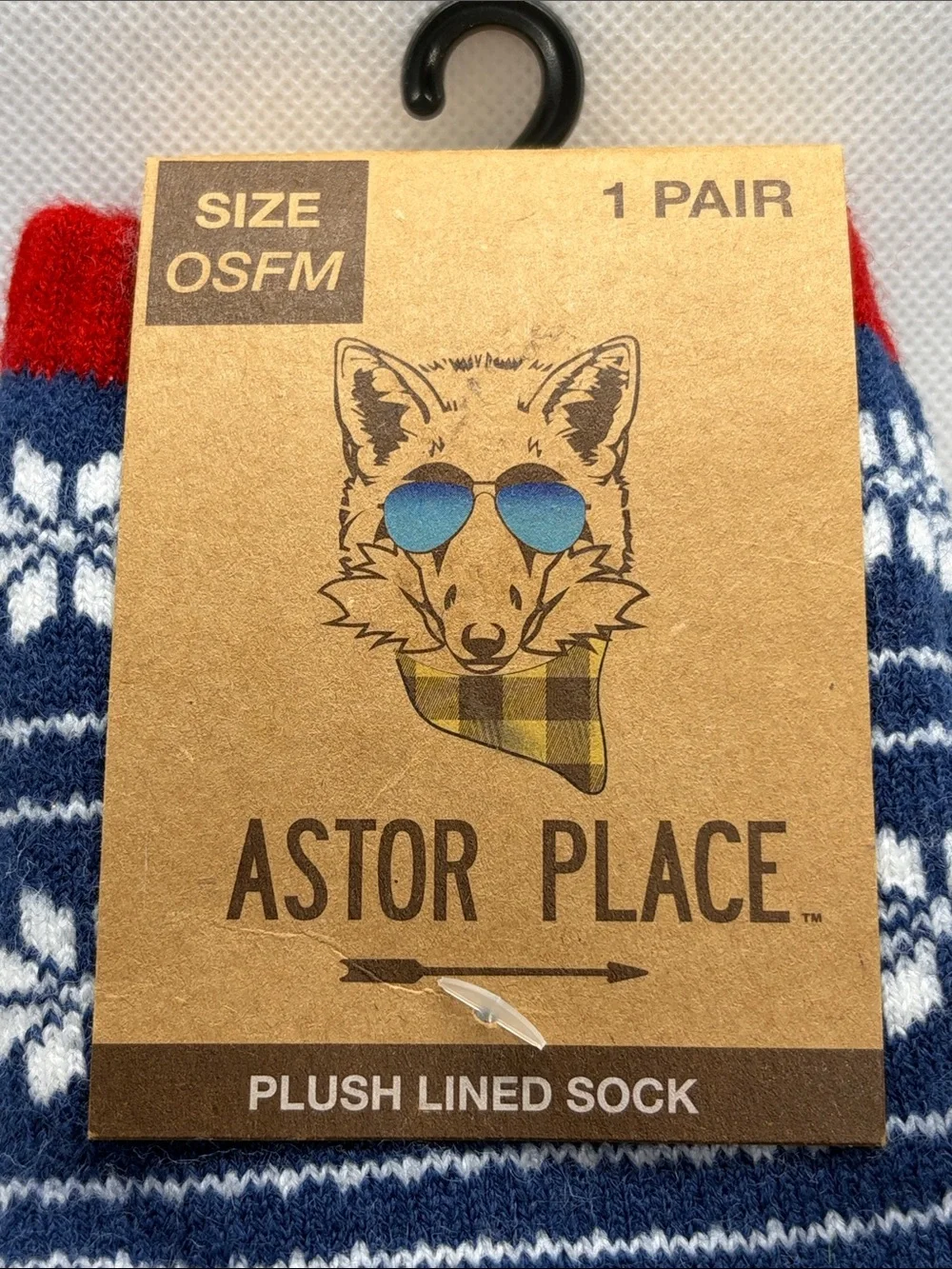New With Tags Fair Isle Christmas Socks Blue White Red Snowflakes Plush Lined